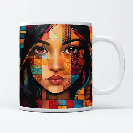 Mosaic Patchwork Portrait Woman Colorful Abstract