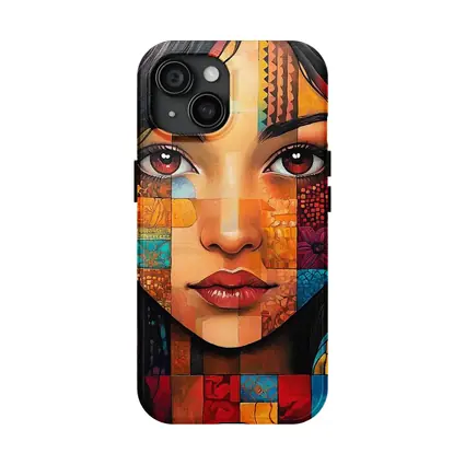 Mosaic Patchwork Portrait Woman Colorful Abstract