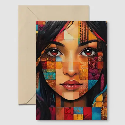 Mosaic Patchwork Portrait Woman Colorful Abstract