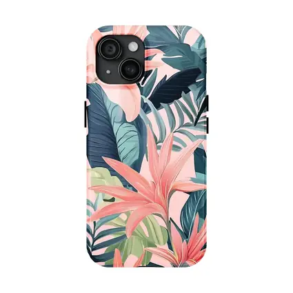 Pink Tropical Flowers and Dark Leaves