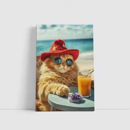 Orange Cat Sunglasses Red Hat Beach