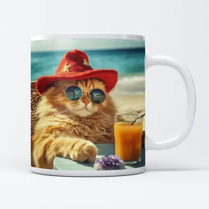 Orange Cat Sunglasses Red Hat Beach