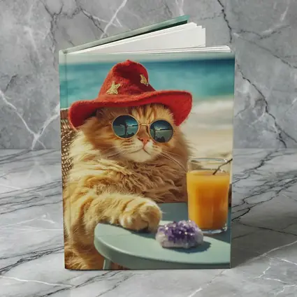 Orange Cat Sunglasses Red Hat Beach
