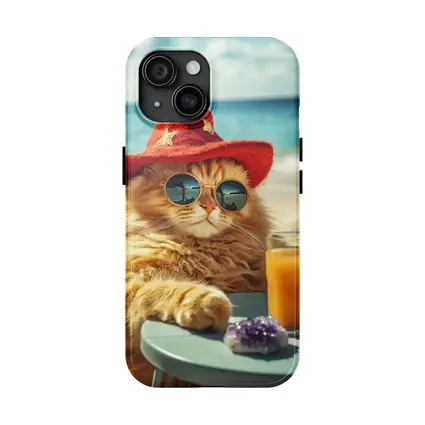 Orange Cat Sunglasses Red Hat Beach