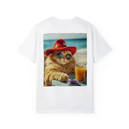 Orange Cat Sunglasses Red Hat Beach