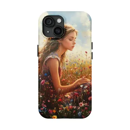 Girl Sitting In Wildflower Field Oil Painting