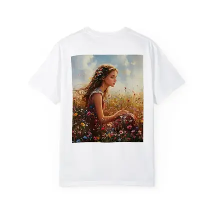 Girl Sitting In Wildflower Field Oil Painting