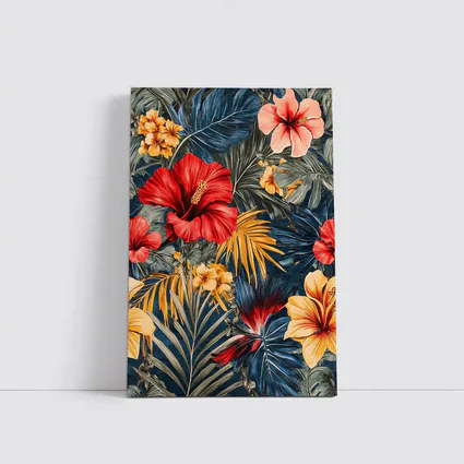 Tropical Hibiscus Flowers Dark Blue Botanical
