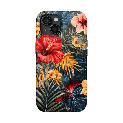Tropical Hibiscus Flowers Dark Blue Botanical