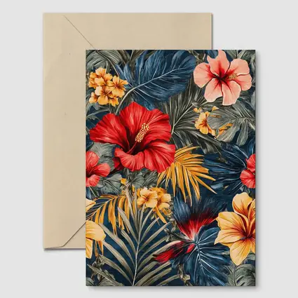 Tropical Hibiscus Flowers Dark Blue Botanical