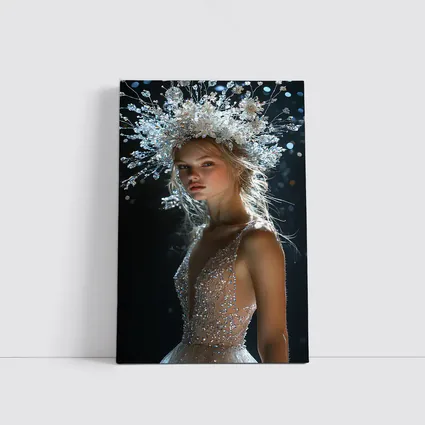 Woman Crystal Crown Gown Dark Background