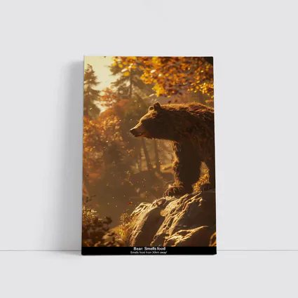 Brown Bear Standing On Rock Autumn Forest