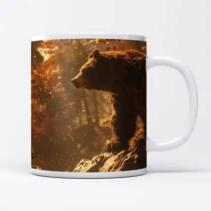 Brown Bear Standing On Rock Autumn Forest