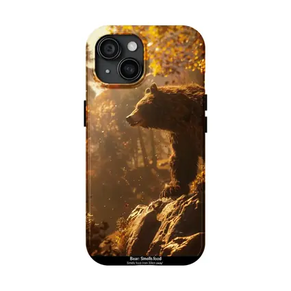 Brown Bear Standing On Rock Autumn Forest
