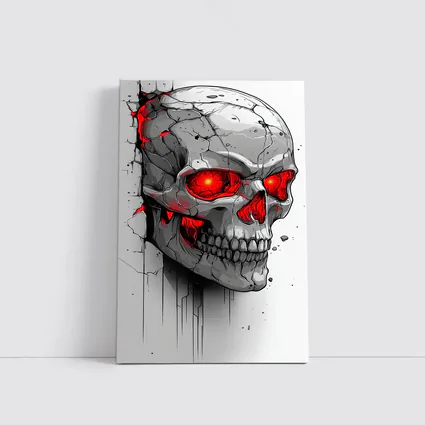 Cracked Stone Skull Glowing Red Eyes Art