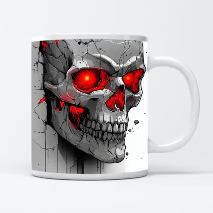 Cracked Stone Skull Glowing Red Eyes Art