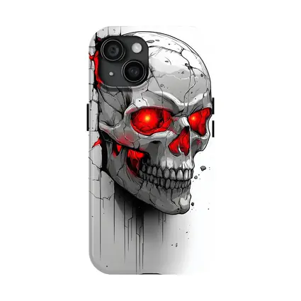 Cracked Stone Skull Glowing Red Eyes Art
