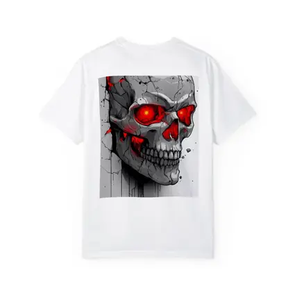 Cracked Stone Skull Glowing Red Eyes Art