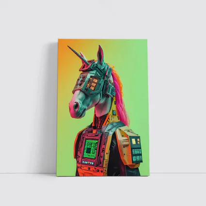 Cyberpunk Unicorn Robot Warrior Green Background