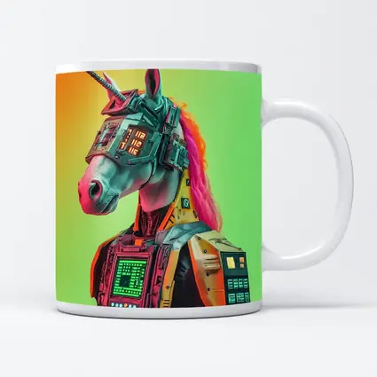 Cyberpunk Unicorn Robot Warrior Green Background