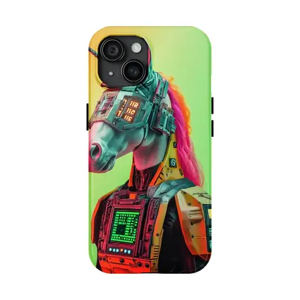 Cyberpunk Unicorn Robot Warrior Green Background