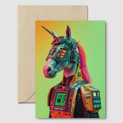 Cyberpunk Unicorn Robot Warrior Green Background