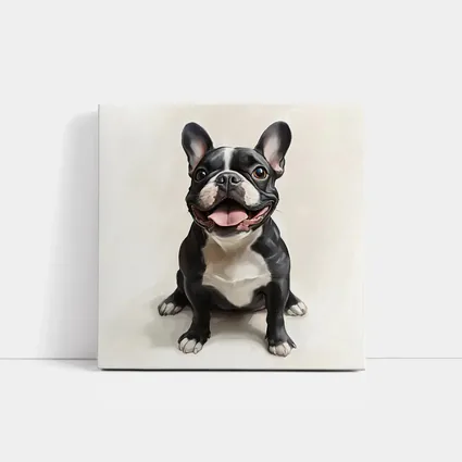 Happy French Bulldog Portrait on Beige Background