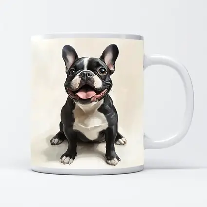 Happy French Bulldog Portrait on Beige Background