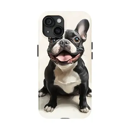 Happy French Bulldog Portrait on Beige Background