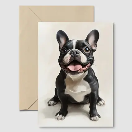 Happy French Bulldog Portrait on Beige Background