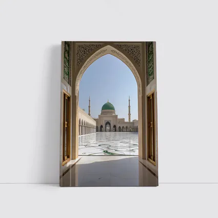 Mosque Green Dome Courtyard Arch View