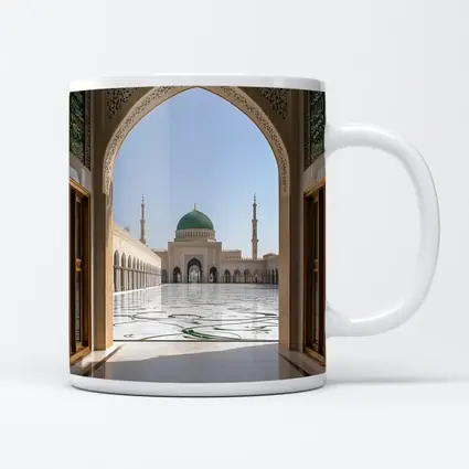 Mosque Green Dome Courtyard Arch View