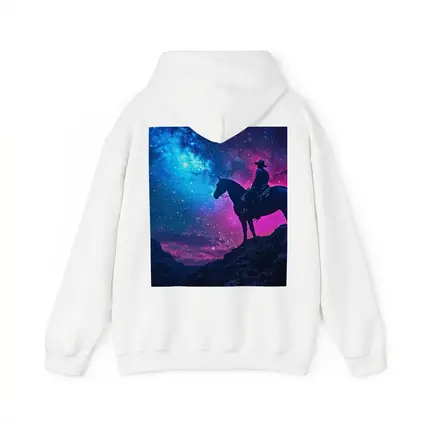 Cowboy Silhouette on Horse Neon Galaxy Sky