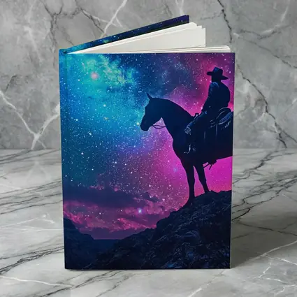 Cowboy Silhouette on Horse Neon Galaxy Sky
