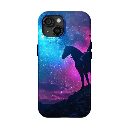 Cowboy Silhouette on Horse Neon Galaxy Sky