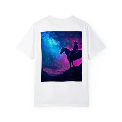 Cowboy Silhouette on Horse Neon Galaxy Sky