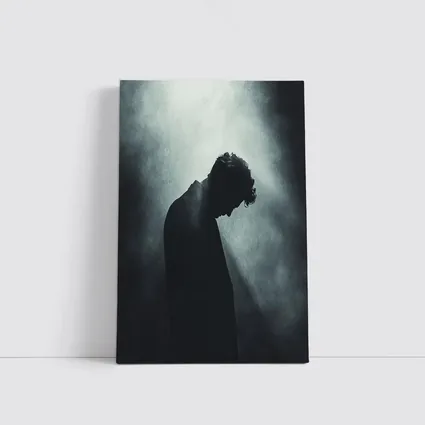 Silhouette Man Head Down Dark Moody Background