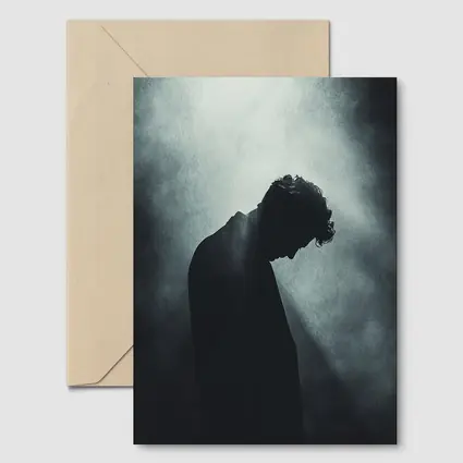 Silhouette Man Head Down Dark Moody Background