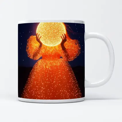 Woman Holding Glowing Orb Starry Night