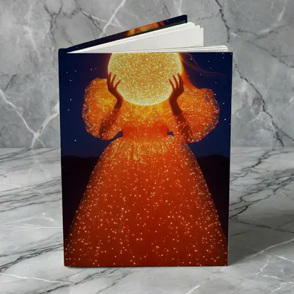 Woman Holding Glowing Orb Starry Night