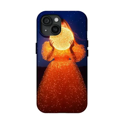 Woman Holding Glowing Orb Starry Night