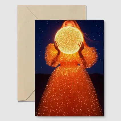Woman Holding Glowing Orb Starry Night