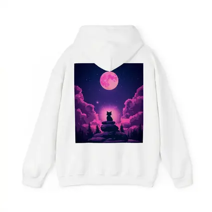 Cat Silhouette Pink Moon Night Sky