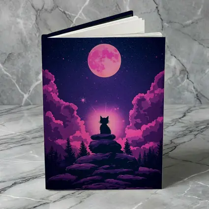 Cat Silhouette Pink Moon Night Sky