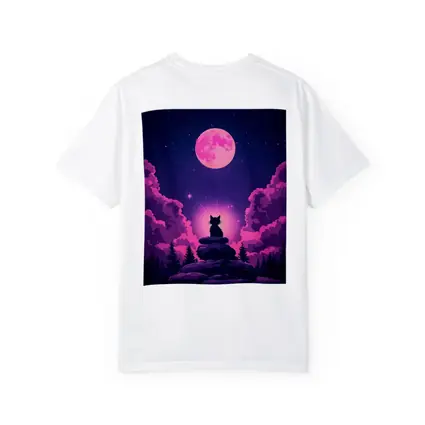 Cat Silhouette Pink Moon Night Sky