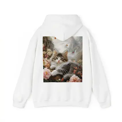 Fluffy Kitten With Peonies and Butterflies