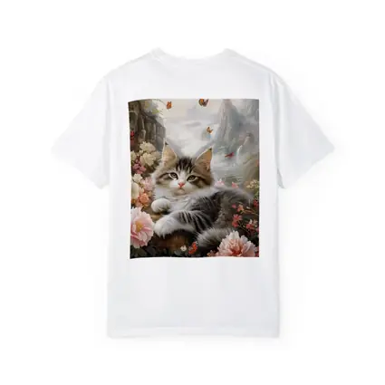 Fluffy Kitten With Peonies and Butterflies