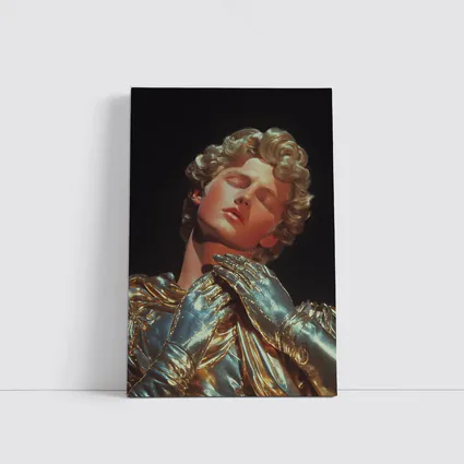 Golden Sculpture Figure Dark Dramatic Background