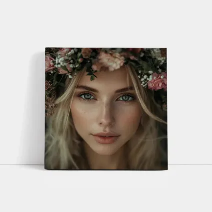 Blonde Woman Floral Crown Pink Flowers Portrait