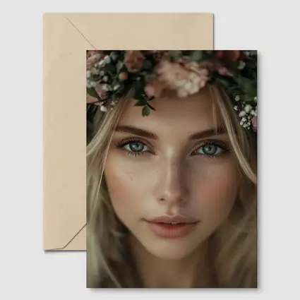 Blonde Woman Floral Crown Pink Flowers Portrait